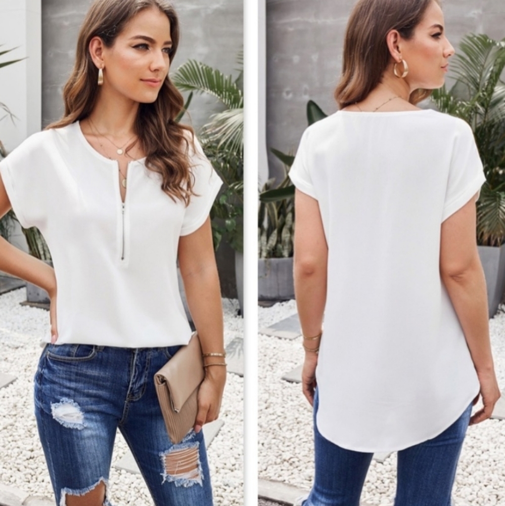 WHITE ZIP FRONT TOP
